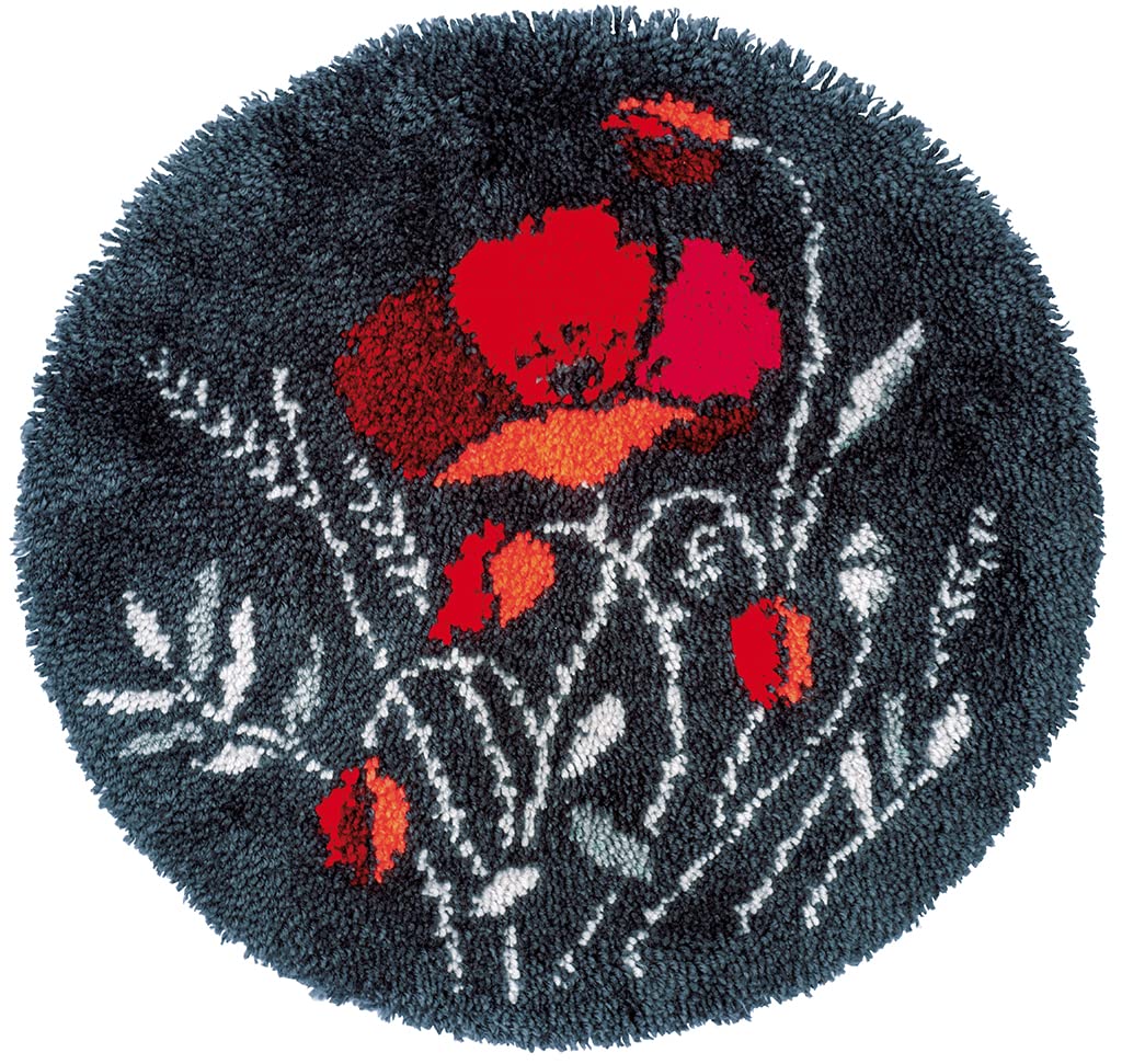 Vervaco Kit Tapis Point Noué Á Faire COQUELICOTS Broderie Debutant DIY Latch Hook Kit Complet Decoration Maison Manuelle Loisir Créatif ca. 55 x 55 cm Embroidery