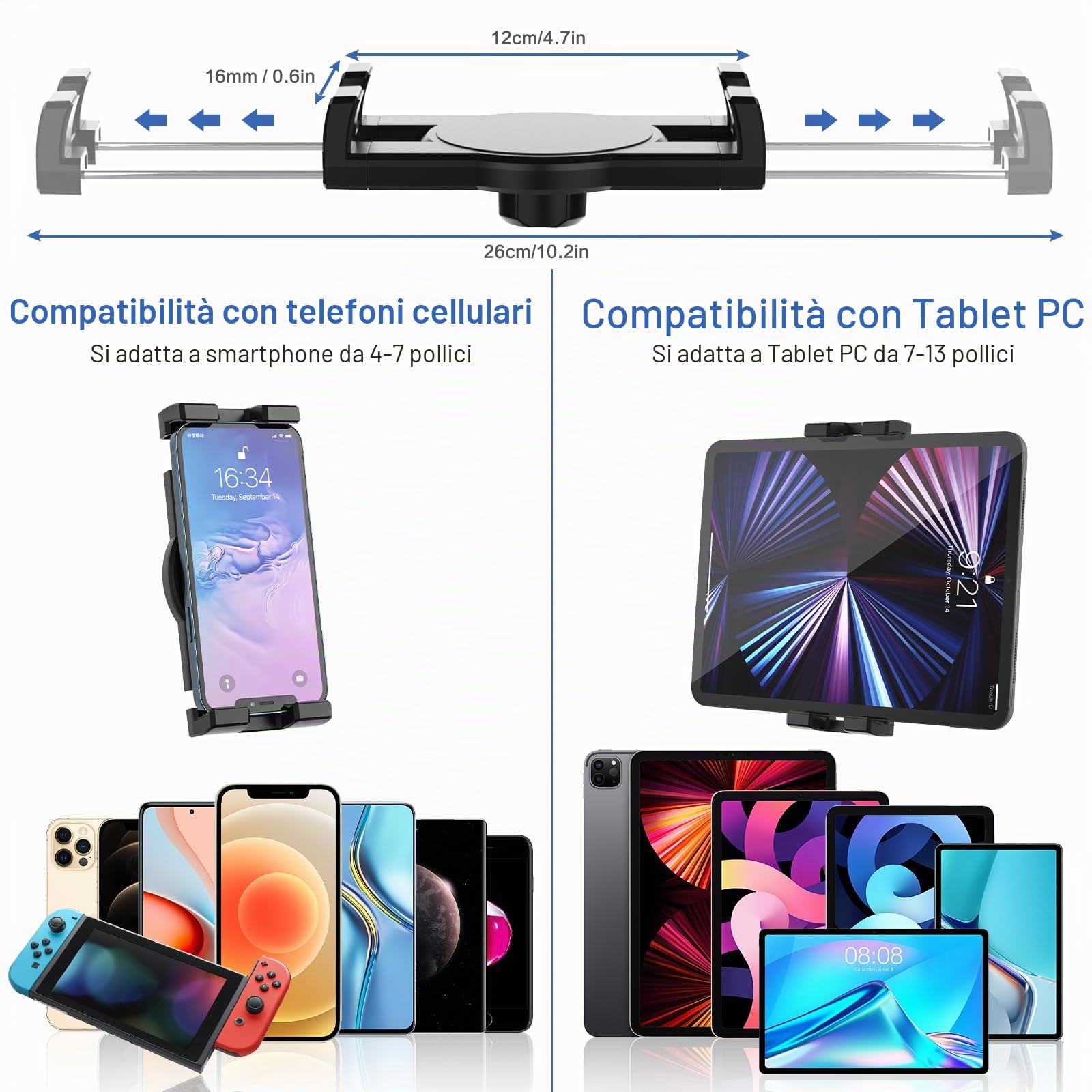Supporto Tablet Auto Portabicchieri, Oilacn Porta iPad Auto Portabicchiere Collo Oca con Braccio Lungo Flessibile per iPad Pro Air Mini, iPhone, Galaxy, Lenovo, Fire ecc (4-12,9 pollici)