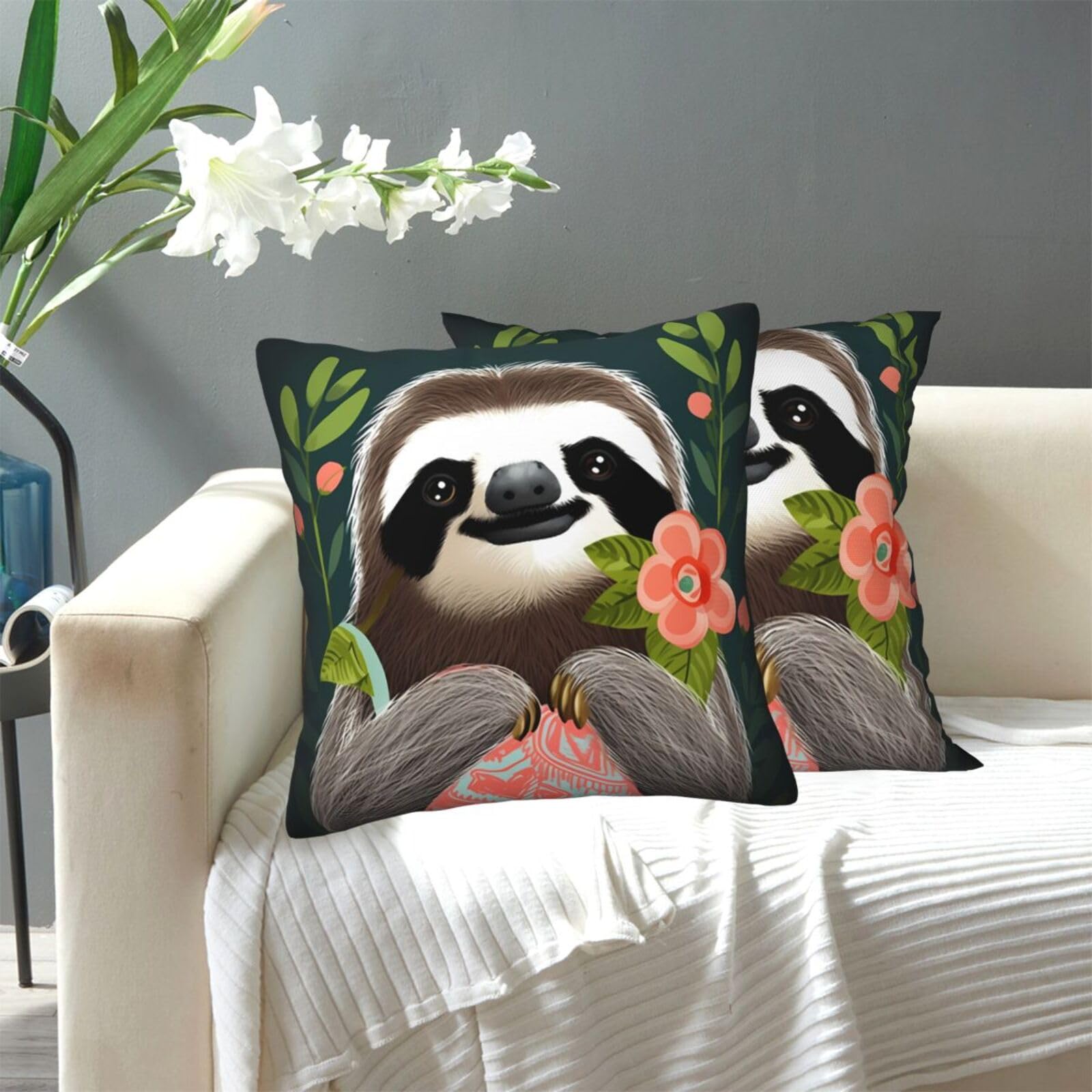FekiLoot Decorative Throw Pillow Covers Modern Farmhouse Pillowcase Double Sided Cozy Cushion Cover for Sofa Couch Bed 18"X18" Cute Sloth