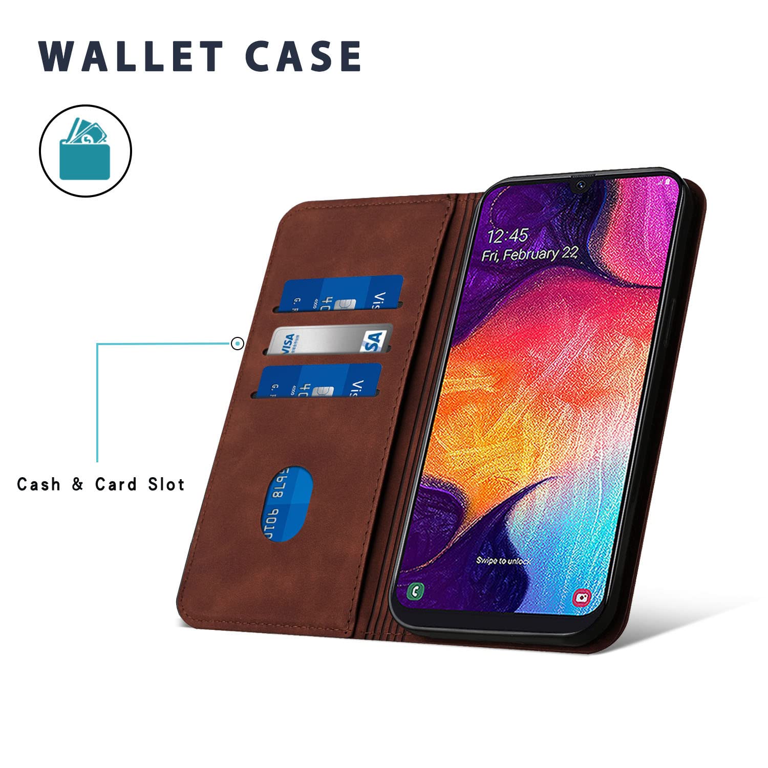 Case for Samsung Galaxy A34 5G, Premium PU Leather Wallet Case with [Card Slots] [Viewing Stand], Shockproof Flip Cover for Samsung A34 5G (Brown) — view 4