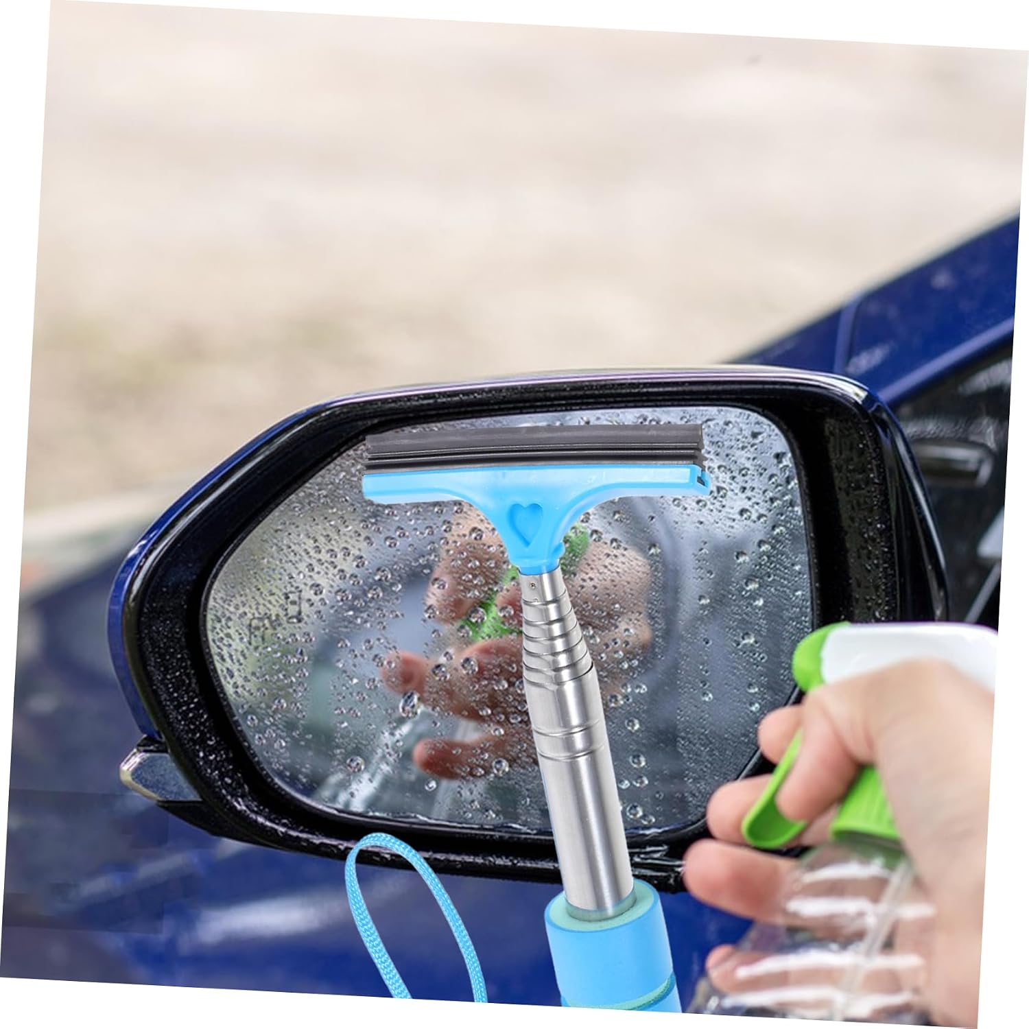 VOSAREA Extendable Car Windshield Cleaner Tool Multi-Functional Rearview Mirror Wiper Long Handle Mini Squeegee for Auto Cleaning for Car Interior and Exterior Use