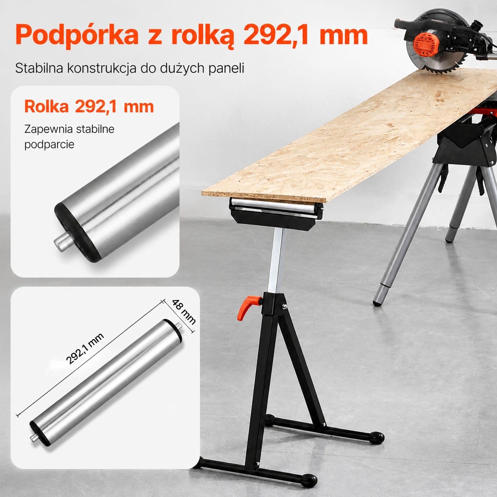 Zestaw 2 regulowanych stojaków rolkowych, składana podpora robocza do projektów z drewna