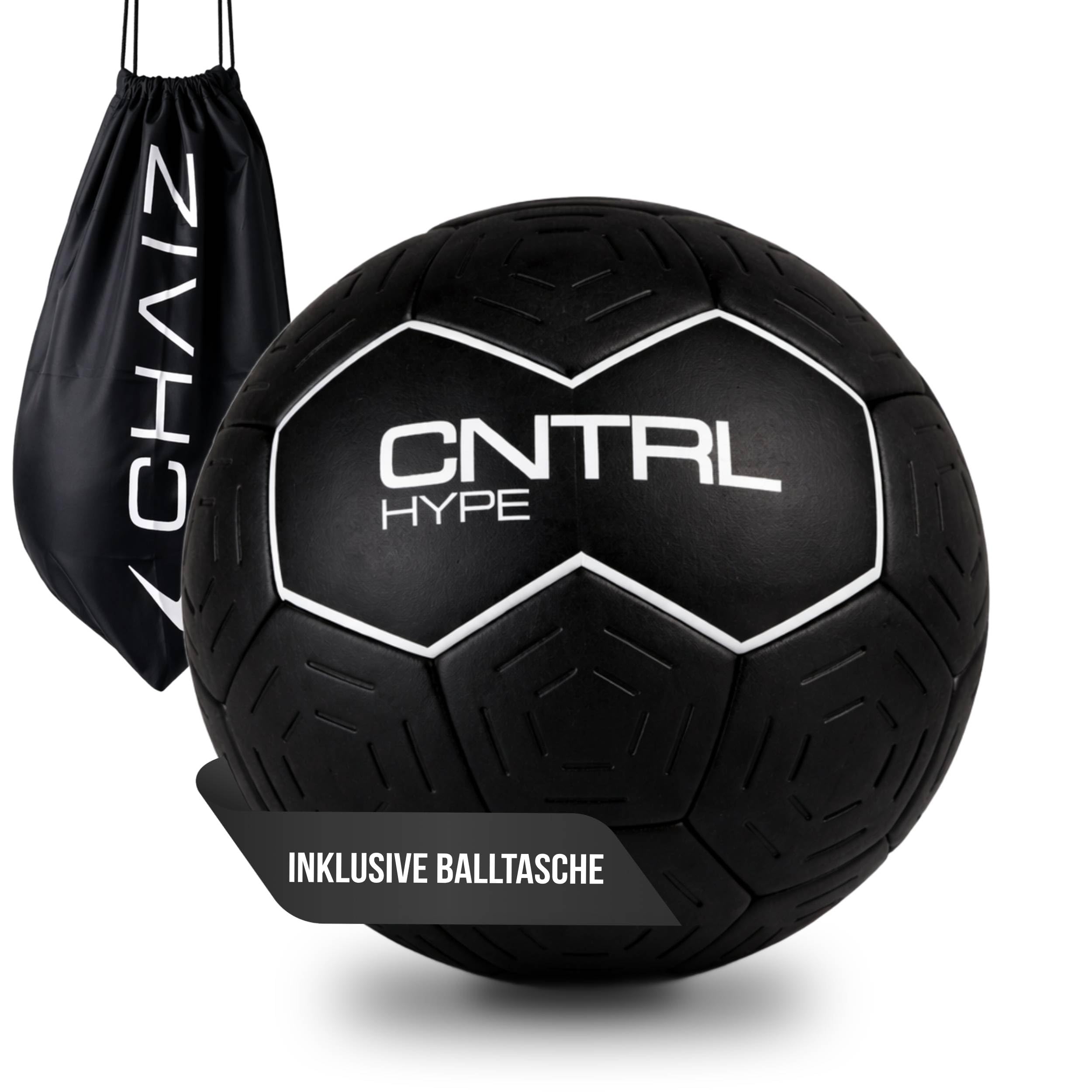 CHAIZ CNTRL Hype Grip Handball Black | Training and Competition Ball | Size 2 | Women and Men Handball | Includes Ball Bag