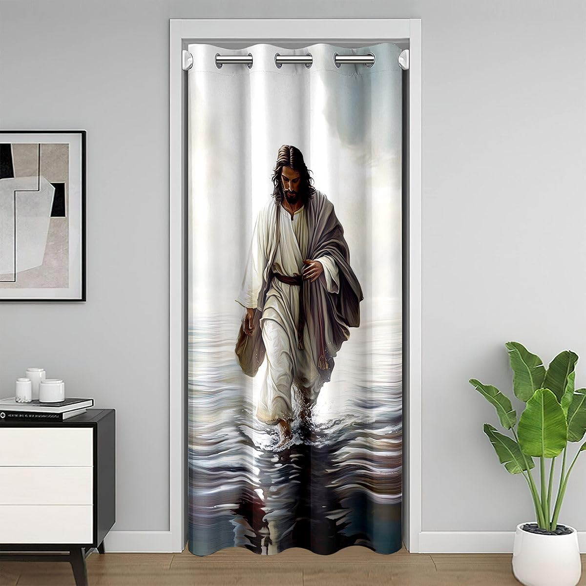 God with Children Kids Door Curtain,Western God Teaching Children Blackout Curtain,Bible Verse Artwork Spiritual Bedroom Doorway Living Room Decor,Colorful Privacy Door Drape 1 Panel,42" W X 84" L