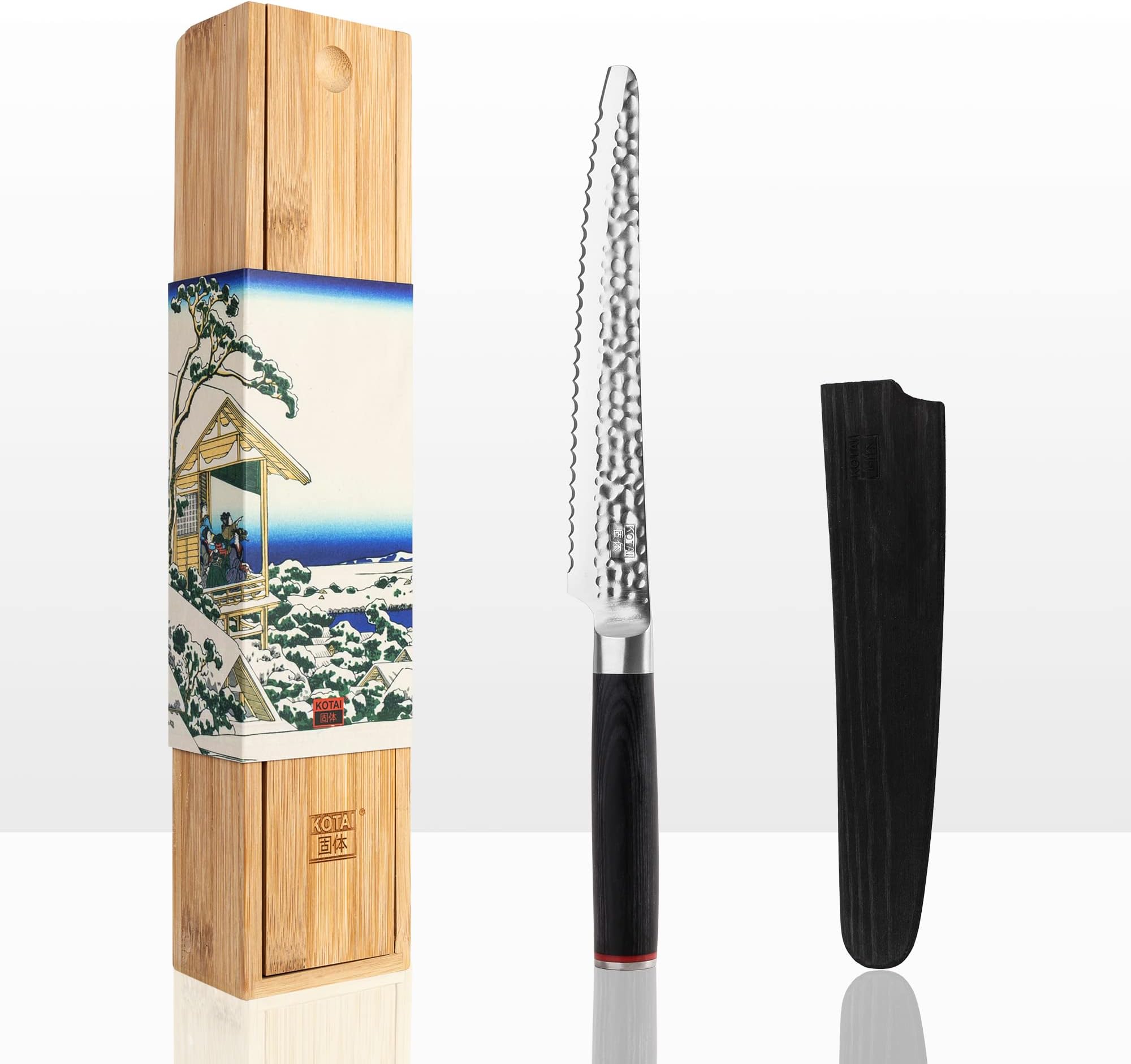 Serrated Bread Knife | Pastry Knife | 20 cm Flexible Blade | Ideal to Cut Food with a Hard “Crust” | Hand Sharpened and Forged | Ultra-Sharp 440C Japanese Stainless Steel | Pakkawood Handle
