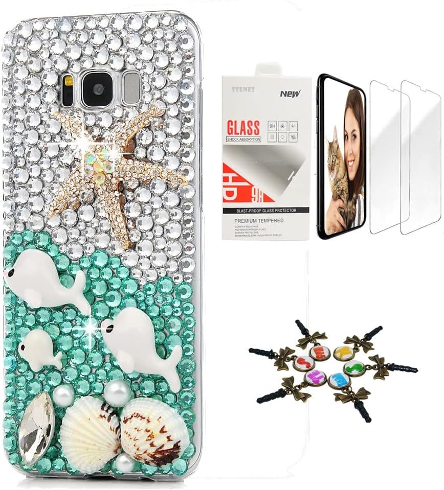 STENES Sparkle Case Compatible with Samsung Galaxy J7 (2018) - Stylish - 3D Handmade Bling Crown Dance Girl Pumkpin Car Design Cover Case with Screen Protector [2 Pack] - Pink