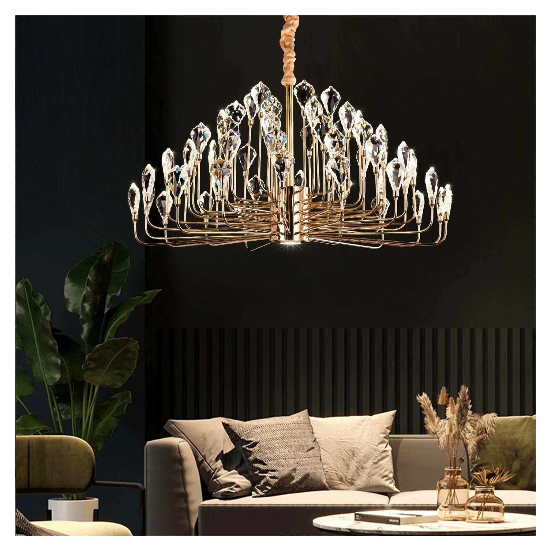 Genérico Lámpara de techo redonda cristal lujo dorada for dormitorio, comedor, sala estar, cocina, lámpara colgante K9(D50CM)