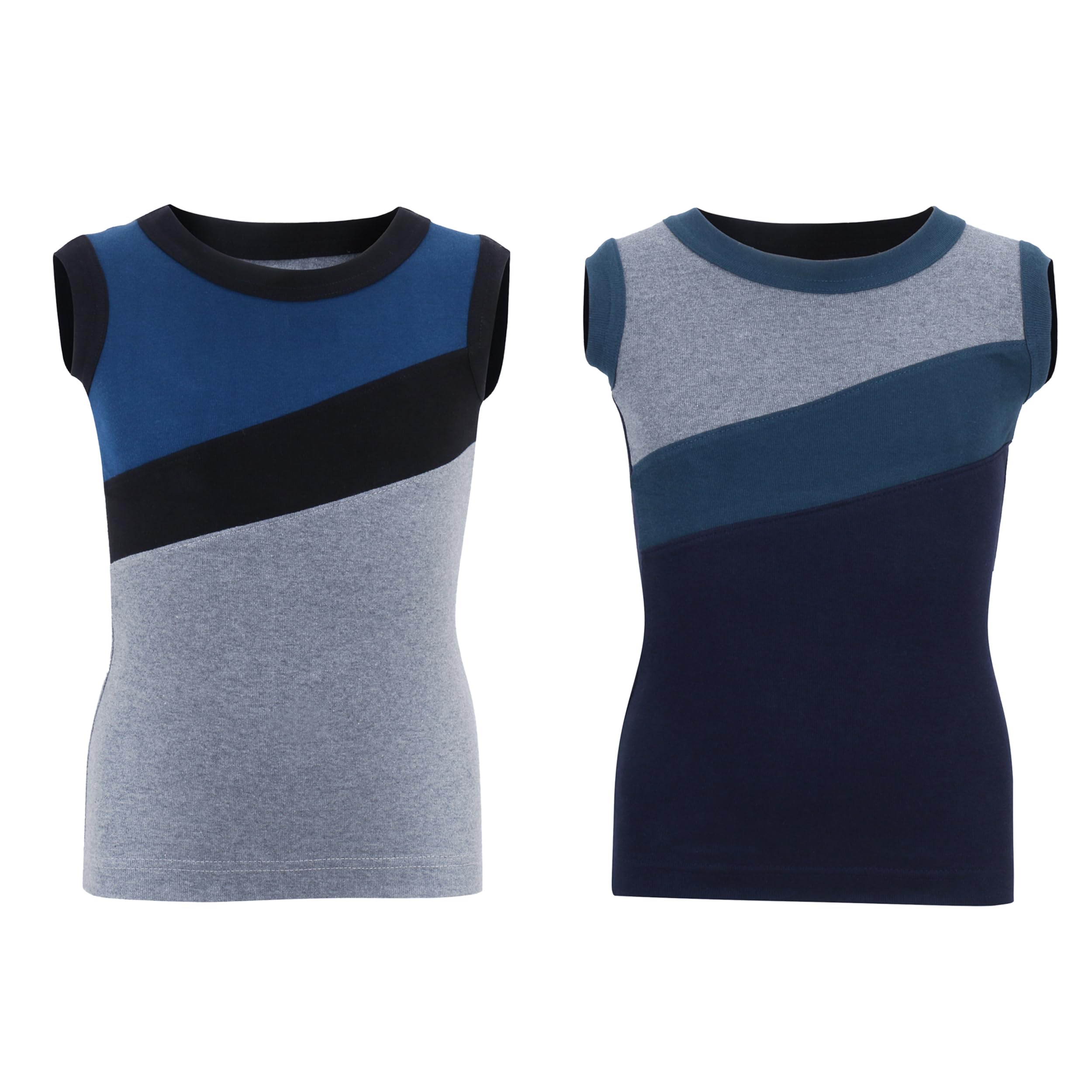 RUPA FRONTLINE Colour Block Sleeveless Gym Vest for Boys, 100% Cotton Material, Round Neck, Pack of 2