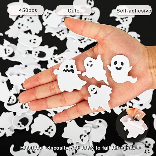 Miniatura 4 de AnyDesign - 450 calcomanías de espuma de fantasma de Halloween, calcomanías autoadhesivas de fantasma, calcomanías blancas y negras para Halloween,
