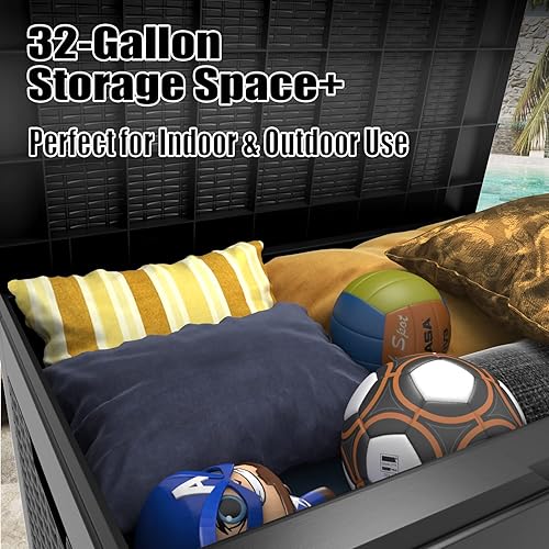 Miniatura 6 de Greesum Caja grande de resina de 32 galones, almacenamiento al aire libre para muebles de patio, herramientas de jardín, suministros de piscina,