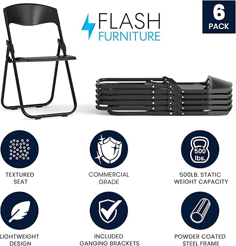 Miniatura 4 de Flash Furniture HERCULES Series - Silla plegable de plástico negro resistente de 500 libras con soportes integrados