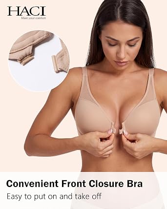 HACI Women's Unlined Front Closure Bra Racerback Seamless