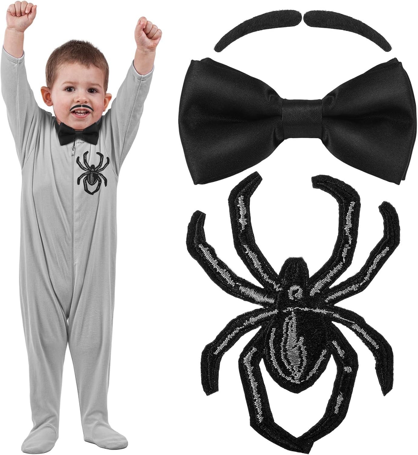 Watersay 3 Pcs Halloween Cosplay Set, Spider Patch Mustache Bow Tie