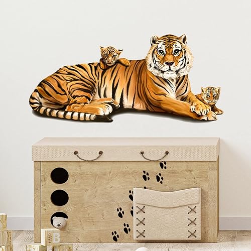 Miniatura 2 de Calcomanía de pared con diseño de tigre y cachorros, diseño de animales de la selva, extraíble, impermeable, para decoración de pared, para niños,