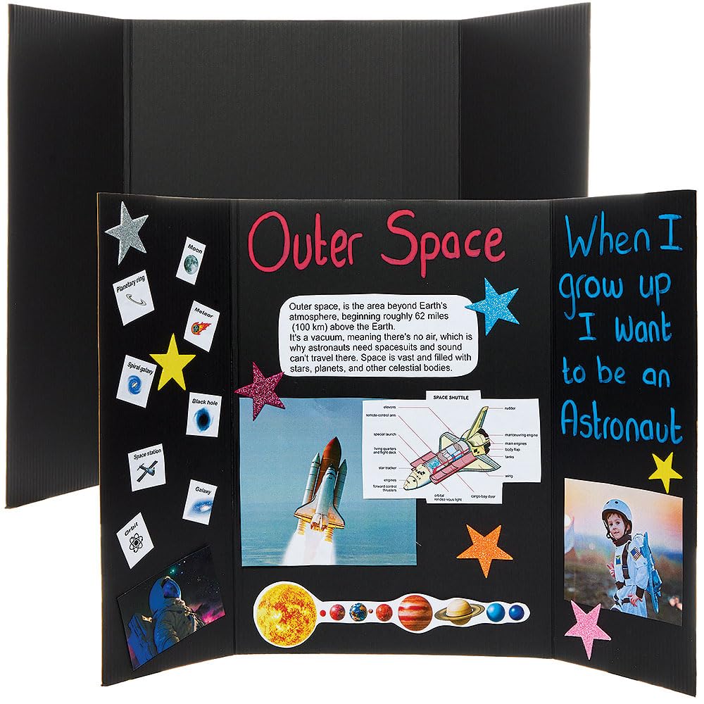 Baker Ross FN682 Small Black Presentation Boards – Pack of 4, Display Boards for Crafts, Presentations, Table Top Projects