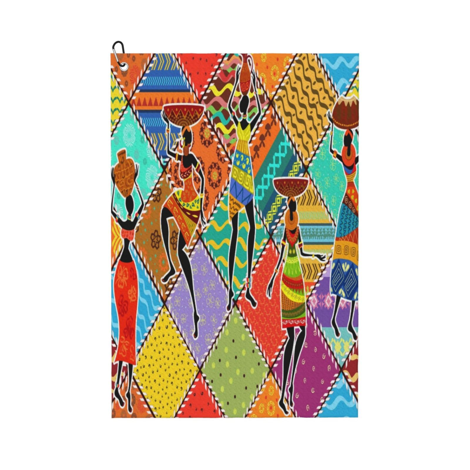 AOOEDM Dancing African Womans Print Golf Towel with Carabiner Clip Absorbent Microfiber Golf Towel for Cleaning Golf Ball Club Putter Iron for Golf Bag Trolly Belt Loop 16" X 24"