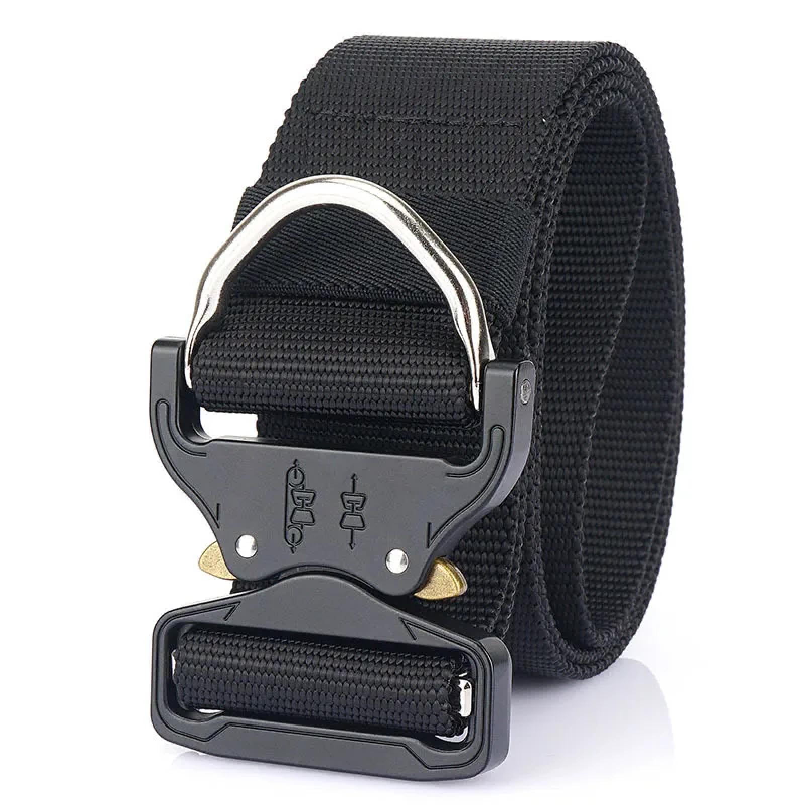 Ceinture Tactique Nylon à Dégagement Rapide – Largeur 3,8cm, Longueur 125cm – Boucle Alliage Zinc, Sans Trou, Réglable – Pour Militaire, Sécurité, Rando, Costume – Noir, Kaki, Vert