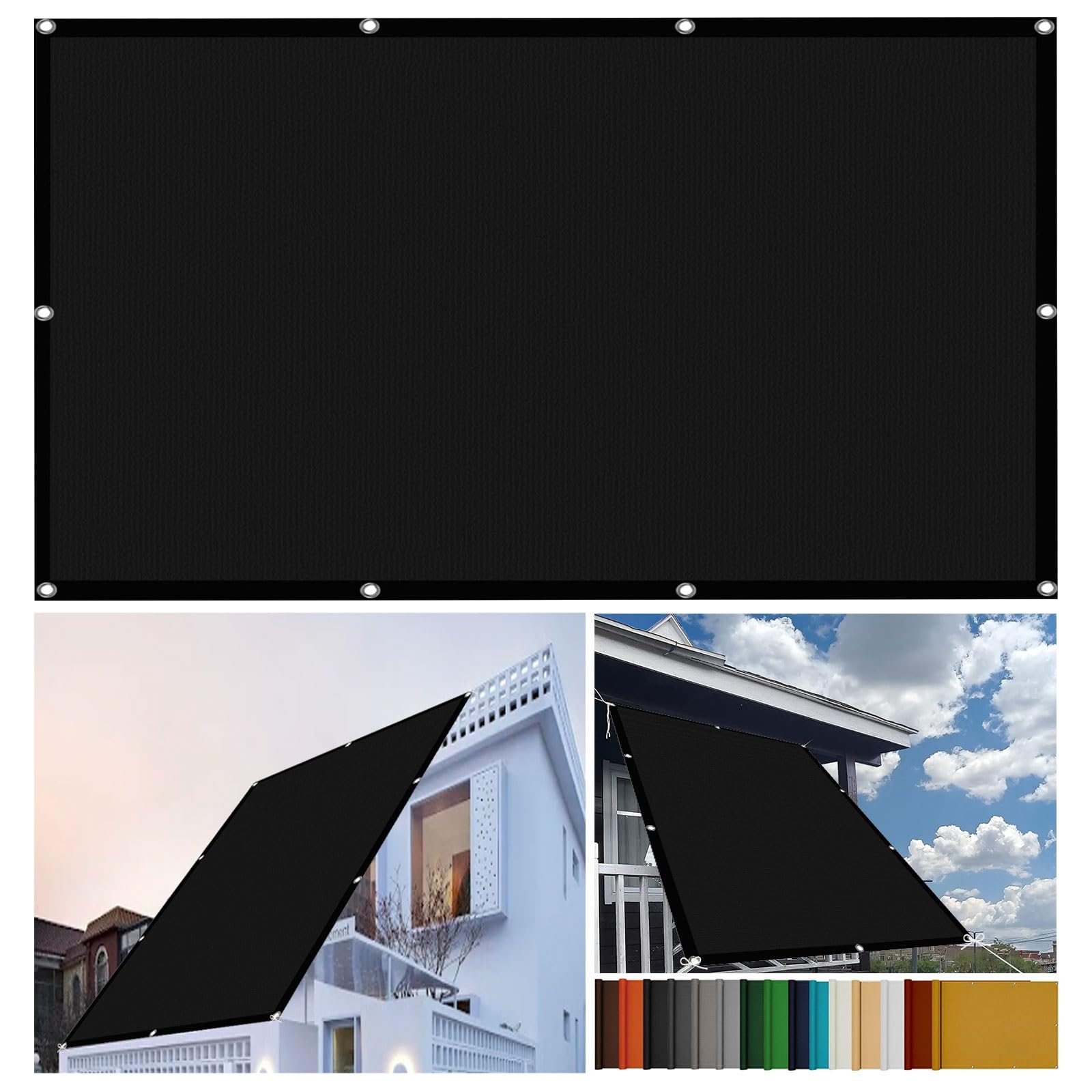 Voile d'ombrage PES noir haut de gamme rectangulaire avec oeillets de fixation