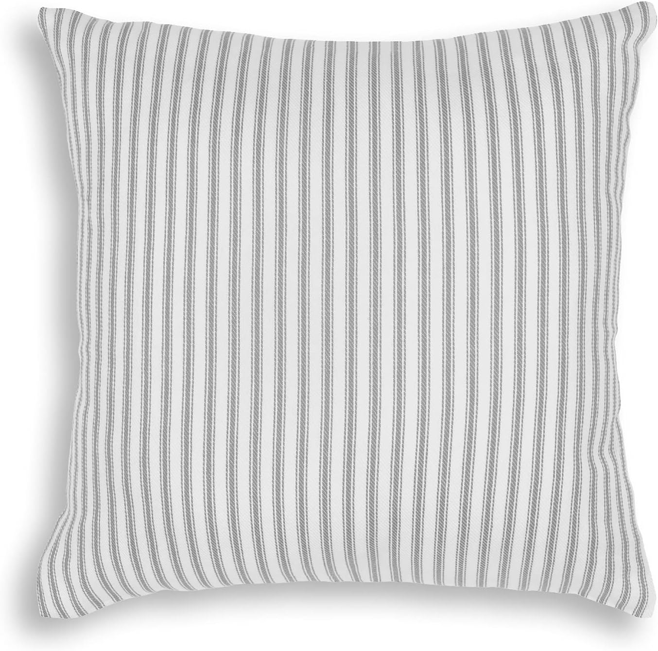 Cackleberry Home Alloy Gray and White Ticking Stripe Decorative Square Throw Pillow Case Covers Woven Cotton 24 x 24 Inches, Set of 2