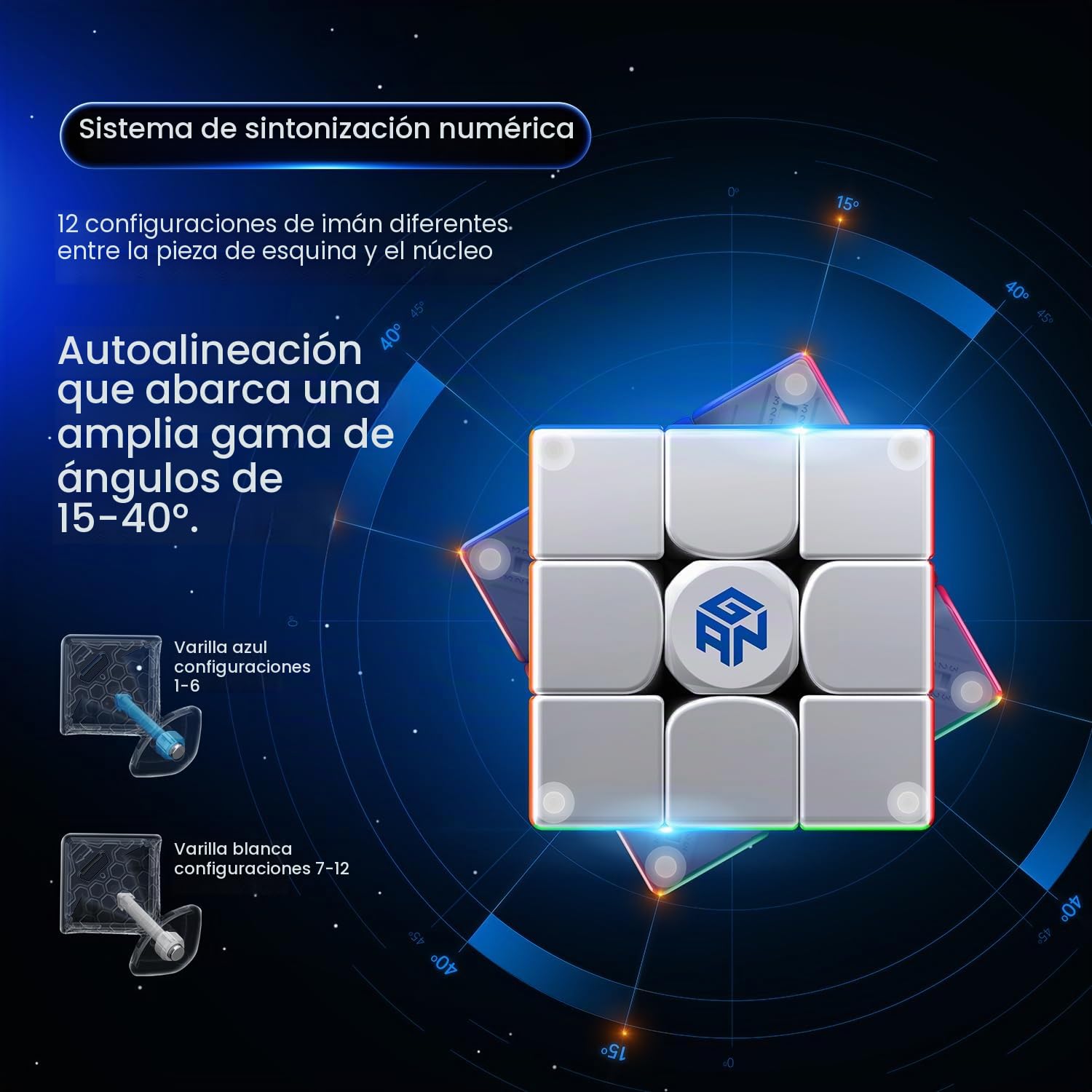 GAN 14 Maglev Frost, Cubo Magnético Ajustable Speed Cube 3x3 - Stickerless Elasticidad Ajustable Imanes Cubo Mágico Juguete Rompecabezas (2023 Flagship)