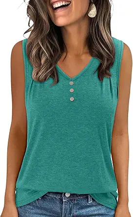 KISSMODA Tank Tops for Women Summer Casual Sleeveless Shirts Dressy Trendy V Neck Tunics Loose Notched Blouses S-3XL