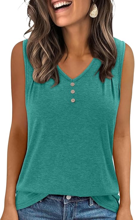 KISSMODA Tank Tops for Women Summer Casual Sleeveless Shirts Dressy Trendy V Neck Tunics Loose Notched Blouses S-3XL