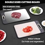 MayStar Cutting Board,Double Sided Cutting Boards for Kitchen, Stainless Steel Chopping Board and Wheat Straw,15.8"*10.6", Large