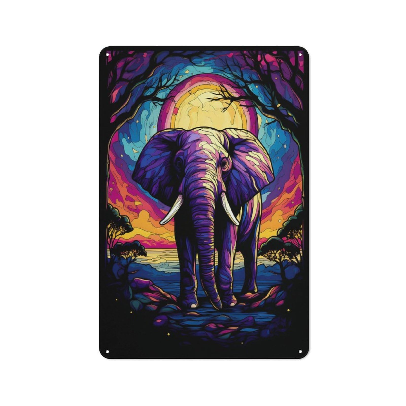 Metal Wall Sign 30x20cm Featuring Elephant Running Fast Wild for Café Or Restaurant, for An Autumn Wall Display in Café And Restaurant