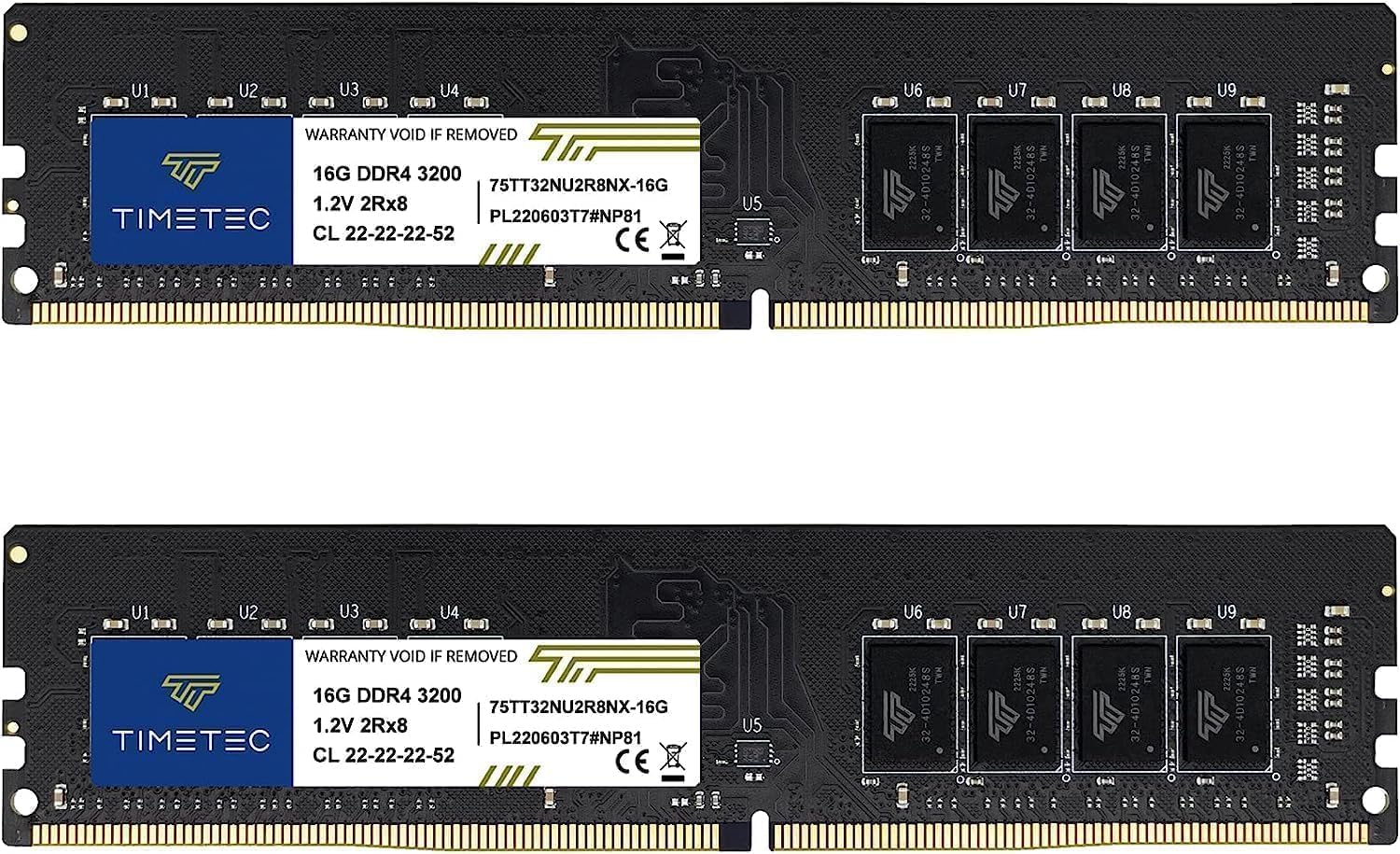 Timetec Premium zestaw 32 GB (2 x 16 GB) DDR4 3200 MHz (lub 2933 MHz lub 2666 MHz) PC4-25600 CL22 1,2 V bez ECC niebuforowany 2Rx8 Dual Rank 288-pinowy UDIMM komputer stacjonarny pamięć RAM moduł