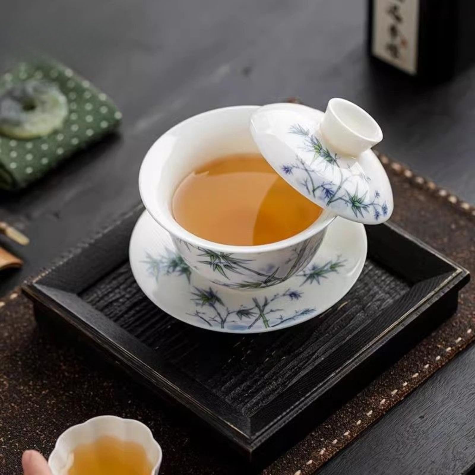 Ręcznie rysowana ceramiczna Gaiwan, 160 ml 153.1 g, baranina tłuszcz jadeitowy zestaw do herbaty Kung Fu