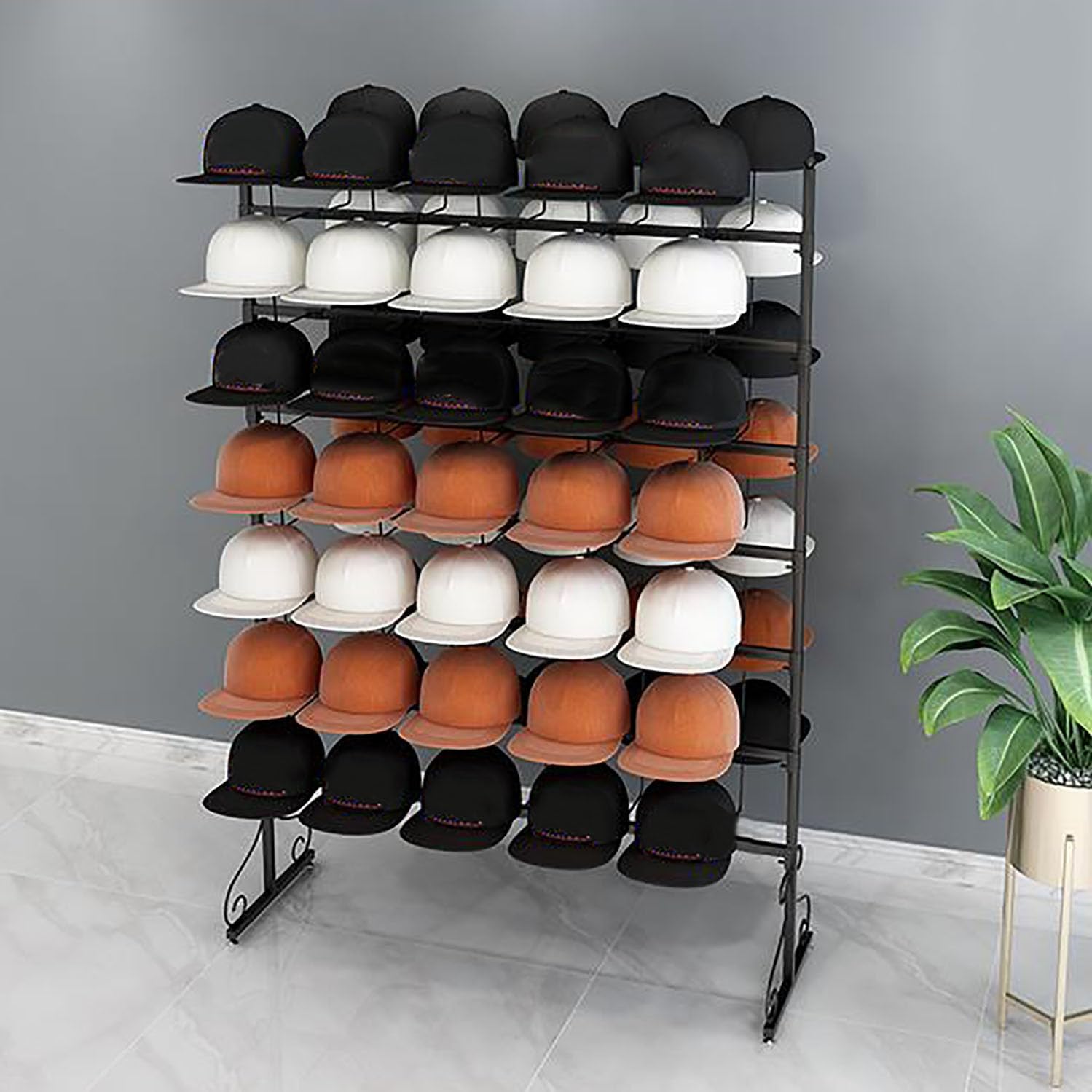 Hat Rack Stand,Floor Stand Hat Racks 7 Tier Hat Display Stand Baseball Cap Wig Display Rack Two-Sided Metal Freestanding Hat Stands Rack Commercial Large 70 Hats or Wigs (Black),Black