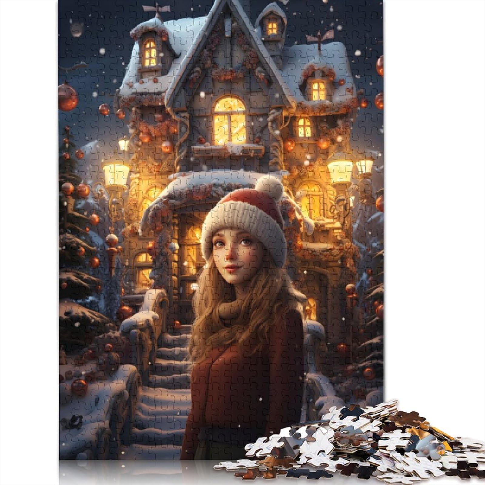 Girl Waiting for Santa Puzzle Stress Reliever 100% Recycled Cardboard Jigsaw Puzzle for Adult Children Unique Gift 1000pcs (75x50cm)