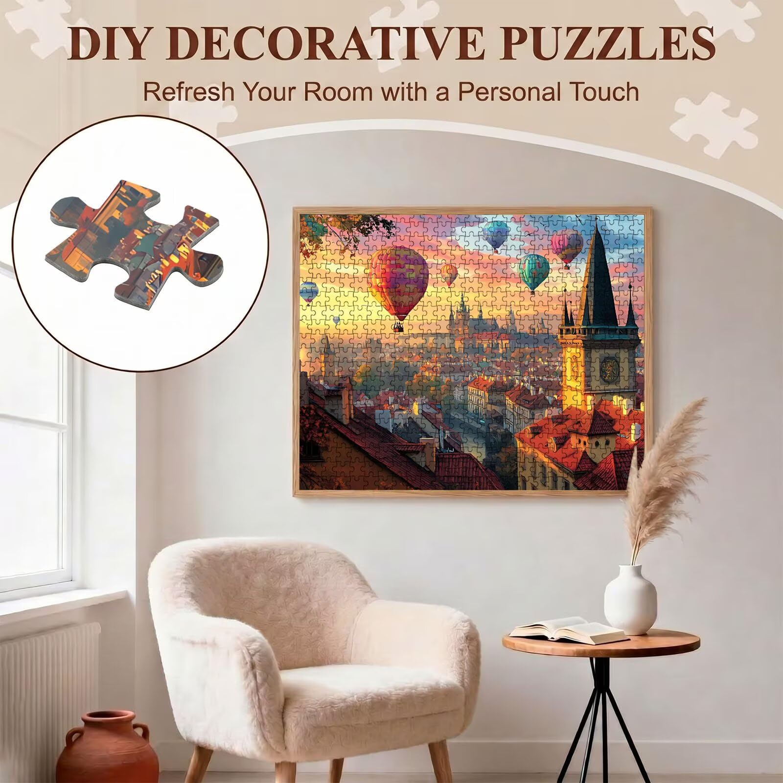 mongolfiera Città Puzzle 1000 Pezzi per Adulti, Puzzle in Legno - Collezione Classica con Poster Incluso - Sfida di Concentrazione e Passatempo Antistress, Gioco per Famiglia, 75 x 50 cm f0-841