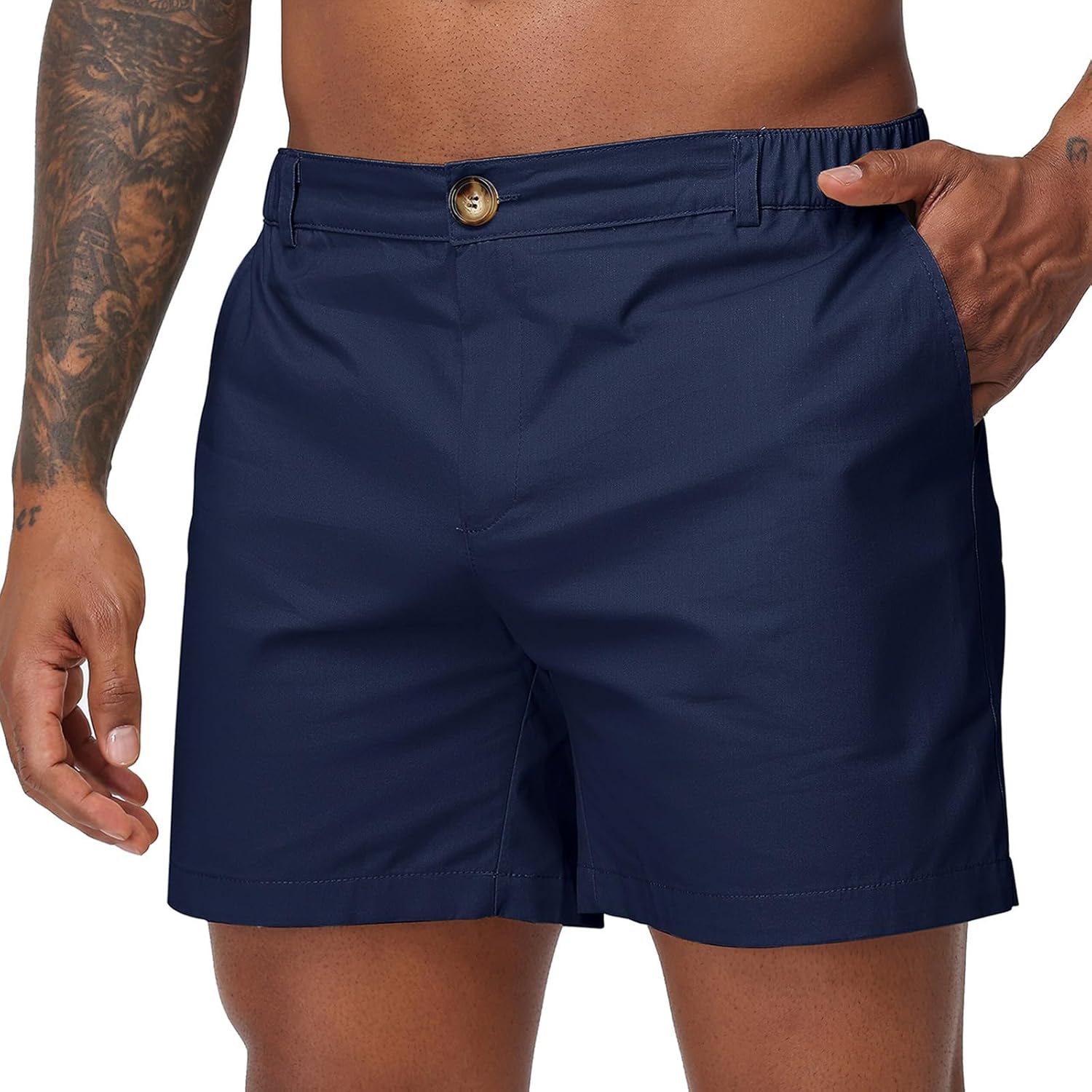 Oymyakon Men's 6 Inch Shorts Casual Cotton Flat Front Chino Shorts Summer Elastic Waist Pull On Short with Pockets - Image 3