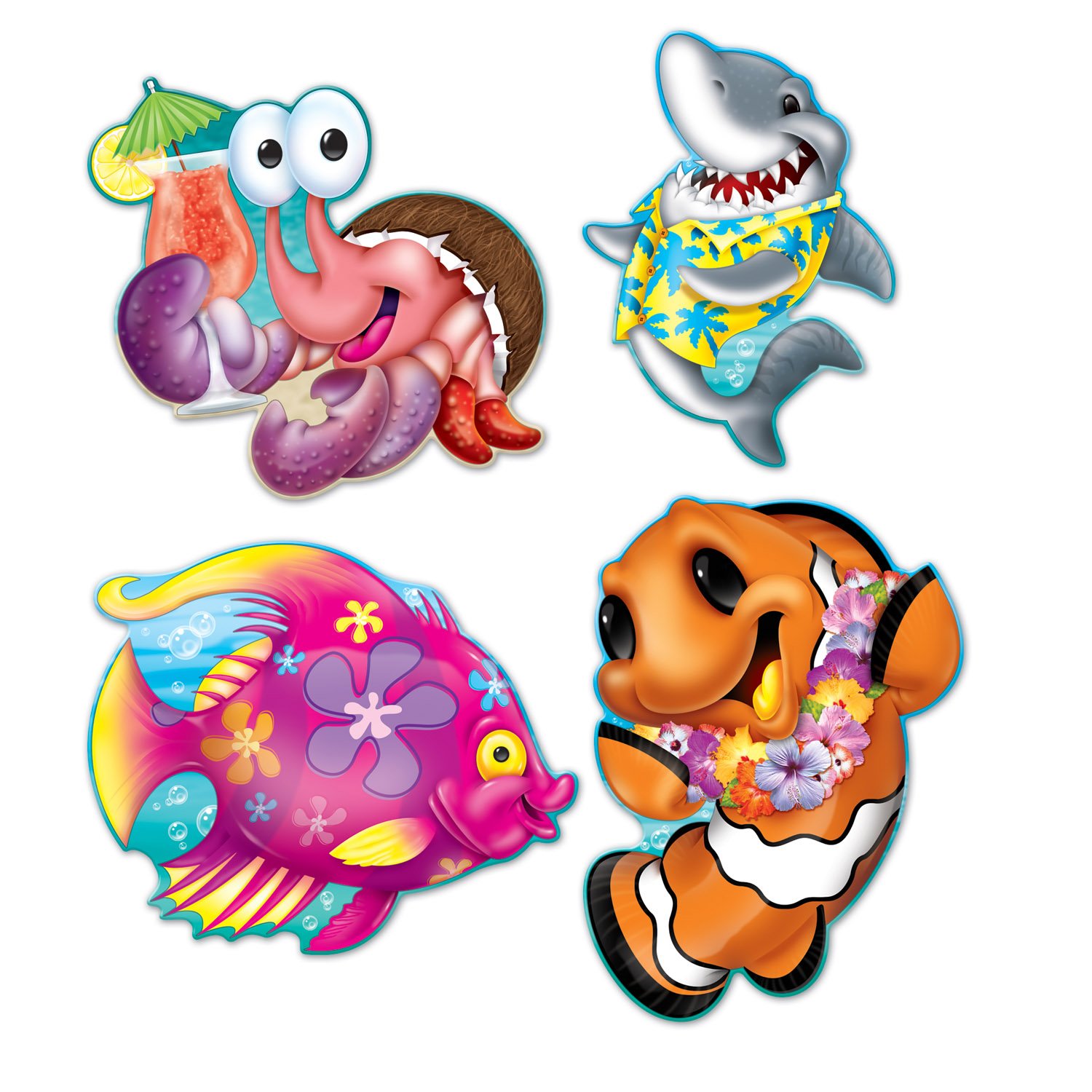 Décoration Luau Beistle avec 4 découpes exotiques cartonnées pour fête
