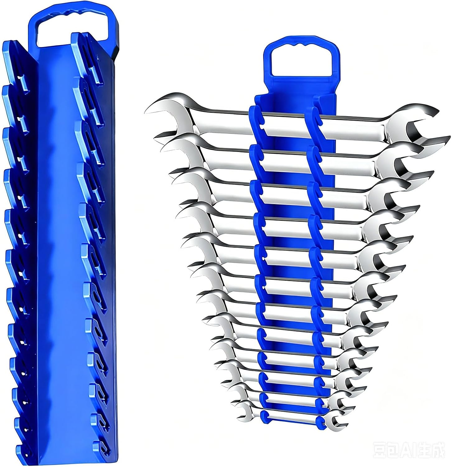 Wrench Organizer 1 Pack, Blue Magnetic Wrench Holder Rack for Tool Box, Tool Cart and Garage Workshop, Magnetic Wrench Organizer for SAE Metric Hand Tool Storage