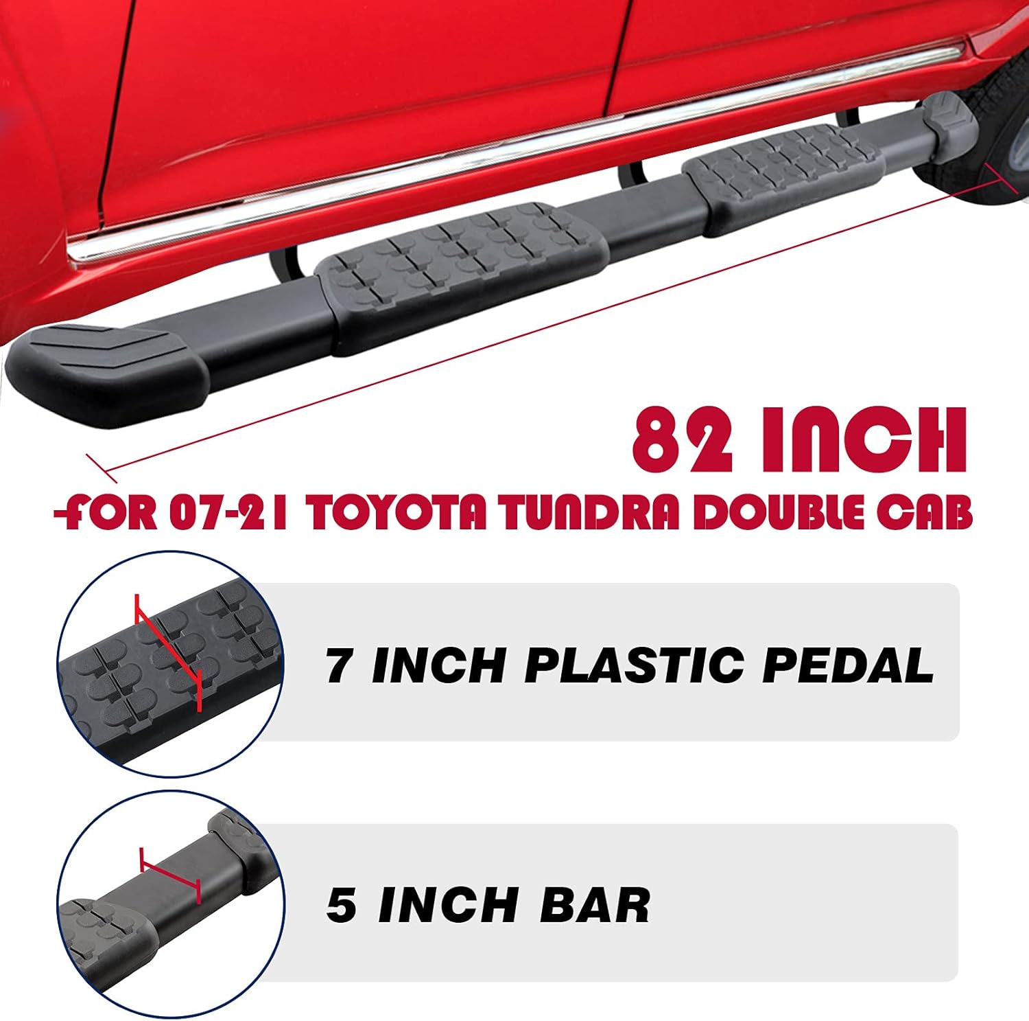 COMNOVA Side Steps Running Boards Nerf Bars Compatible for 07-21 Toyota Tundra Double Cab（3/4 Size Rear Doors）,OE Style Oval 5 Inches Polished Black Step Bars.