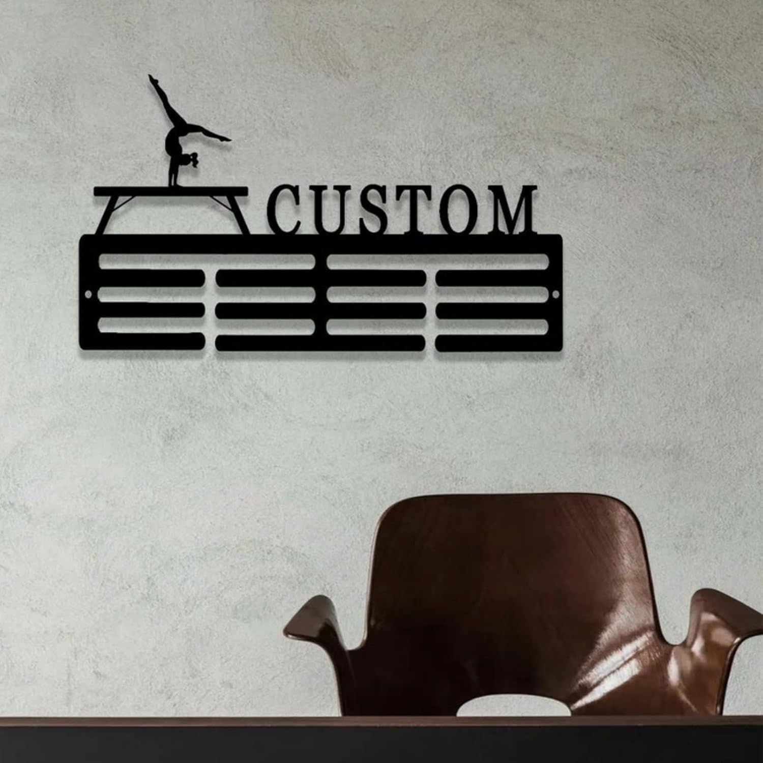 Gymnastics Medal Holder with Custom Name,Personalized Gymnastics Medal Holder,12 Rungs for Medals & Ribbons,Gymnast Medal Display Awards Sign Plaques for Girls