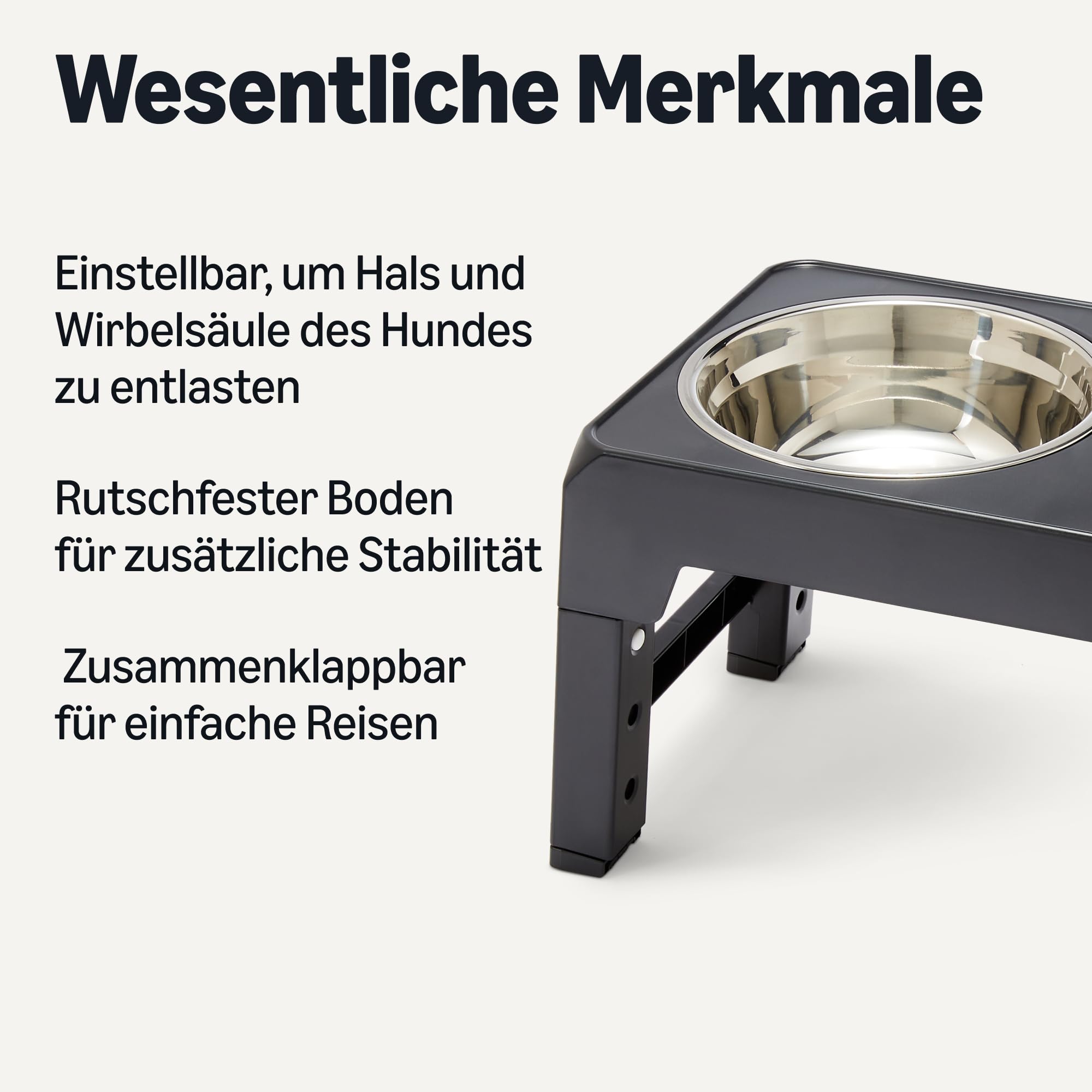 Amazon Basics Erhöhter Hundenapfständer, höhenverstellbarer, erhöhter Napf, Edelstahlnäpfe, rutschfest, Futterschale für Haustiere, 44 x 24 x 30,5 cm, Schwarz