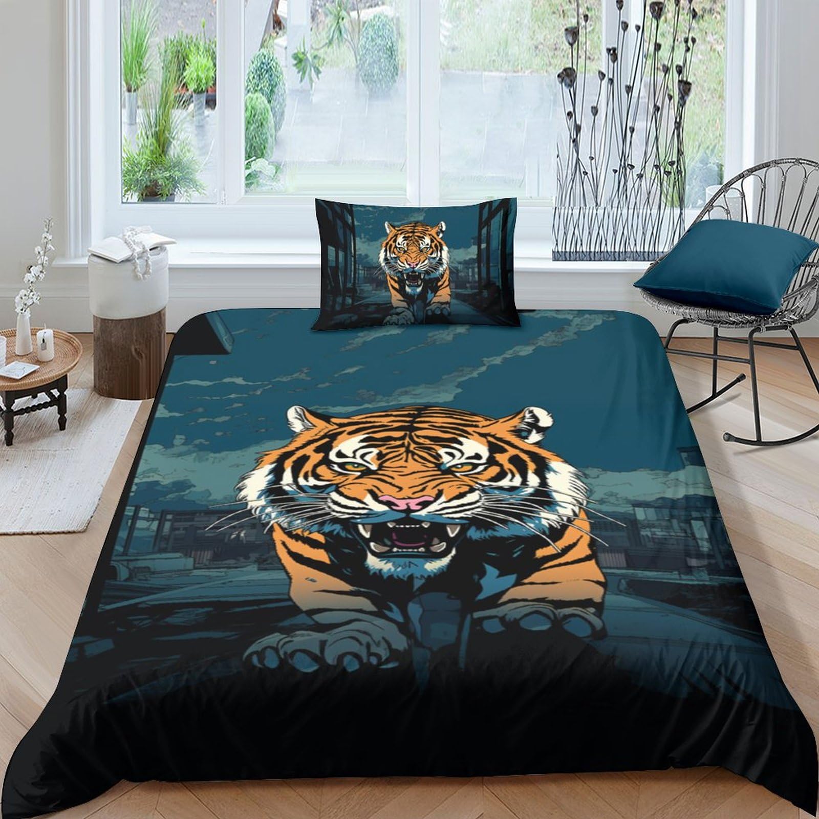 Parure de lit adulte tigre 3D anti-plis en microfine 135x200cm