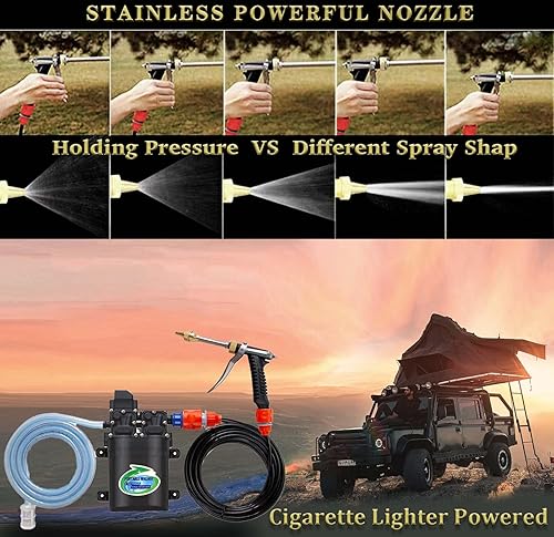 Miniatura 6 de Lavadora a presión de 12 V, lavadora a presión portátil de 130 PSI con manguera de 20 pies, lavadora eléctrica portátil para automóviles, hogar,