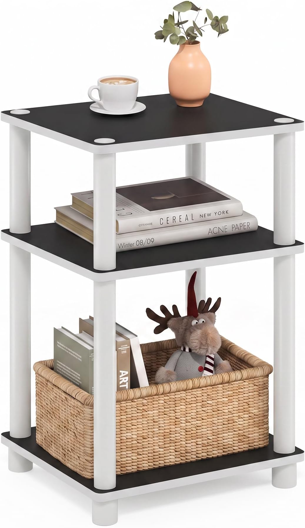 Furinno JUST 3-Tier Tool-Free Bedside Table, White(Espresso)