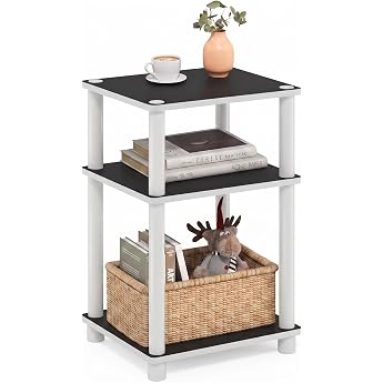 Furinno 11087 Just 3-Tier No Tools Dual Color Reversible End Table, White/Espresso | Beistelltisch, offenes Regal, Nachttisch