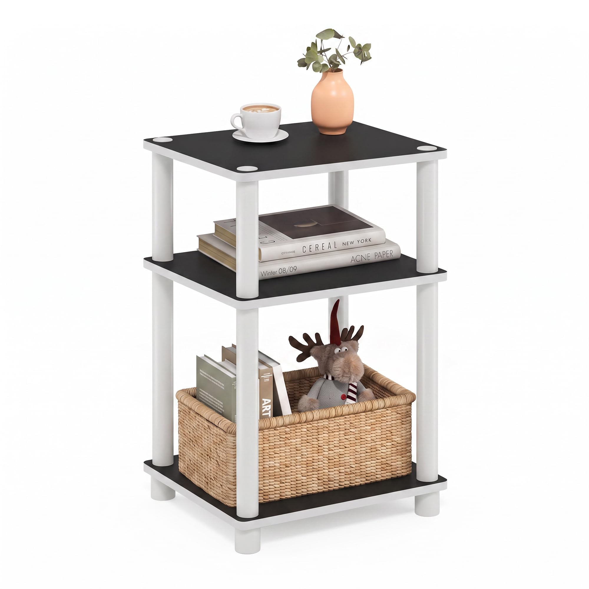 Furinno JUST Toolless 3-Tier Side Table, Open Shelf, White(Espresso) The Forest Stewardship Council