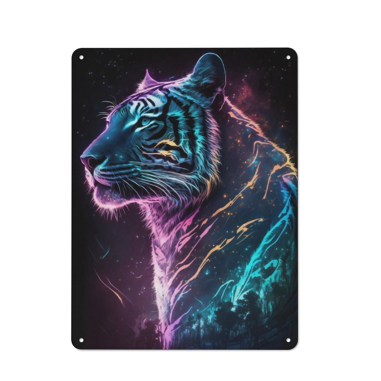 Junmoney Synthwave Tiger Tin Sign 40X30cm With For Pub Or Café, Rustic Decor, For Kitchen, Dining Room And Home Bar Wall Decor