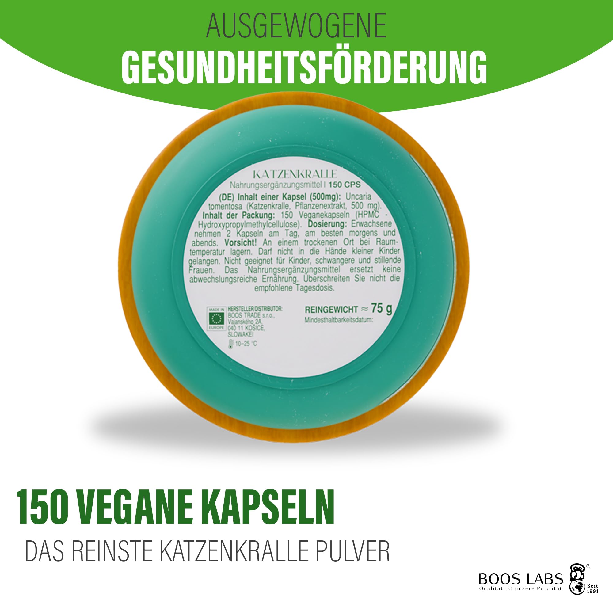das stärkste Katzenkralle I 1000mg I 150 vegane Kapseln I Katzenkralle Kapseln Hochdosiert in 1 Kapsel, Cats Claw direkt aus der Natur