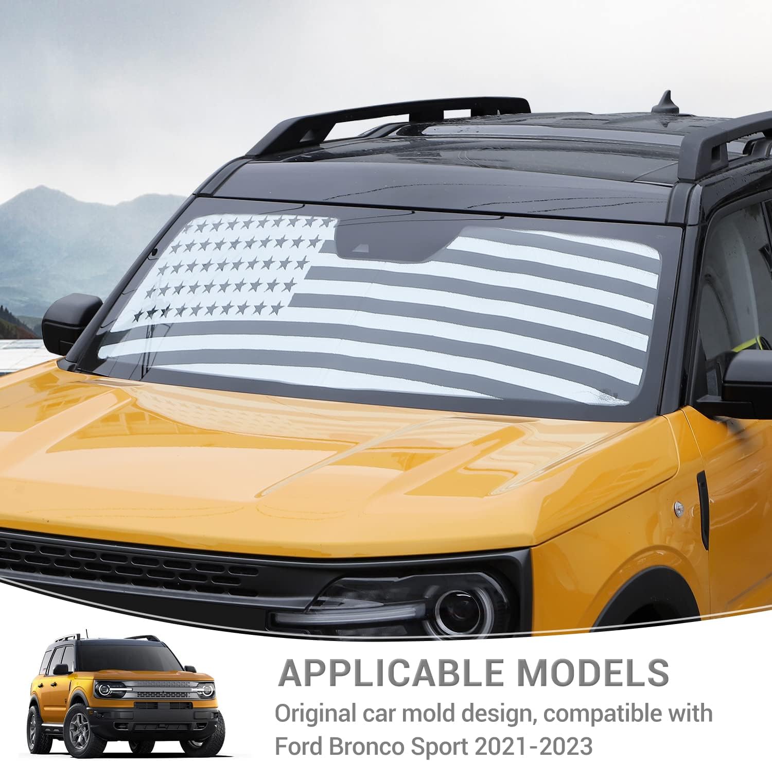 for Bronco Sport Windshield Sun Shade American Flag for Ford Bronco Sport 2021 2022 2023 2024-Present Interior Accessories