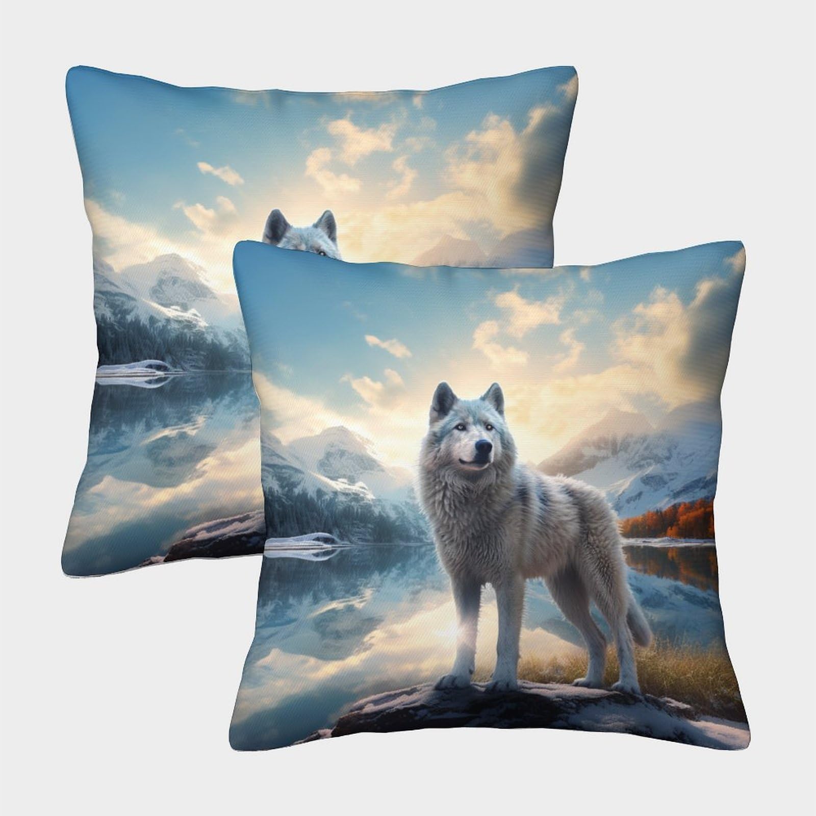 Mefese Wolf 3D Printed Throw Pillow Covers Wild Animal Pillow Case Cushion Garden Cushion Super Soft Pack Of 2 For Patio,Couch, Tent, Balcony And Sofa 40X40cm
