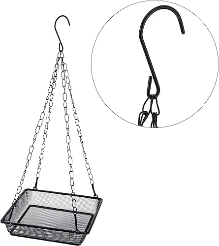 Miniatura 4 de Bandeja colgante de metal para comedero de pájaros, plataforma de malla para alimentar semillas con cadenas, decoración de jardín al aire libre para
