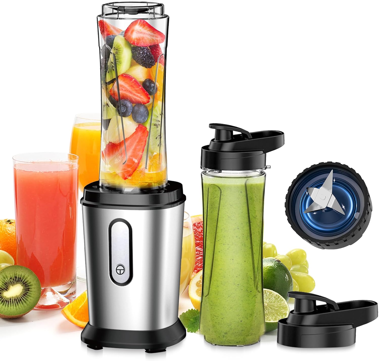Qxmcov Blender Smoothie Maker, 500W, Mini Personal Blender with 2 BPA-Free Bottles (600ml)